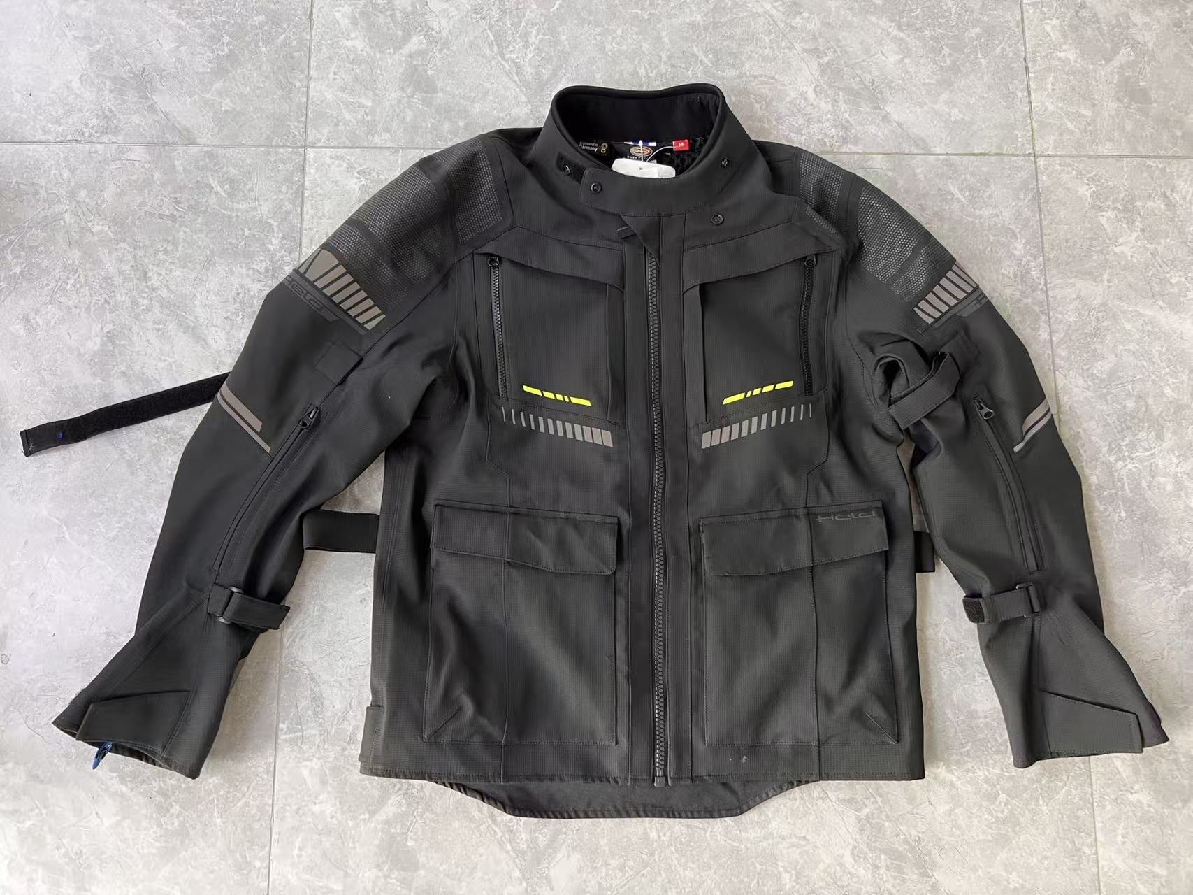 Upright black motorcycle riding jacket reference sample